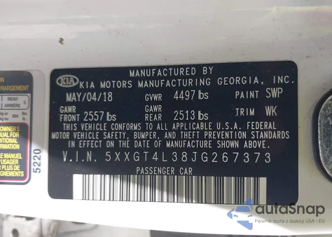 2018 Kia Optima Lx z USA, uszkodzony, nr VIN 5XXGT4L38JG267373